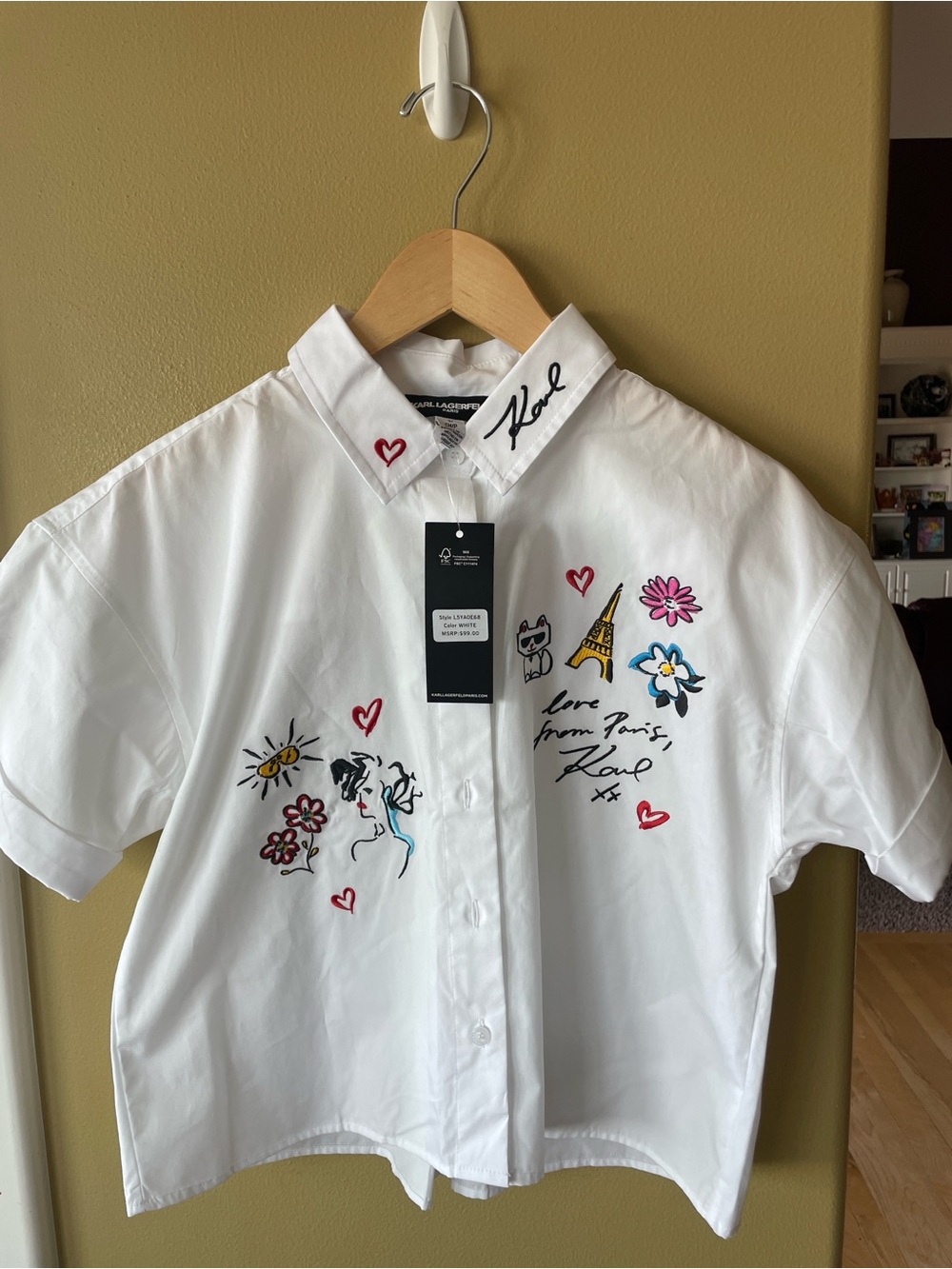 BWT Karl Lagerfeld White Embroidered Short-Sleeve Shirt. Price Is firm